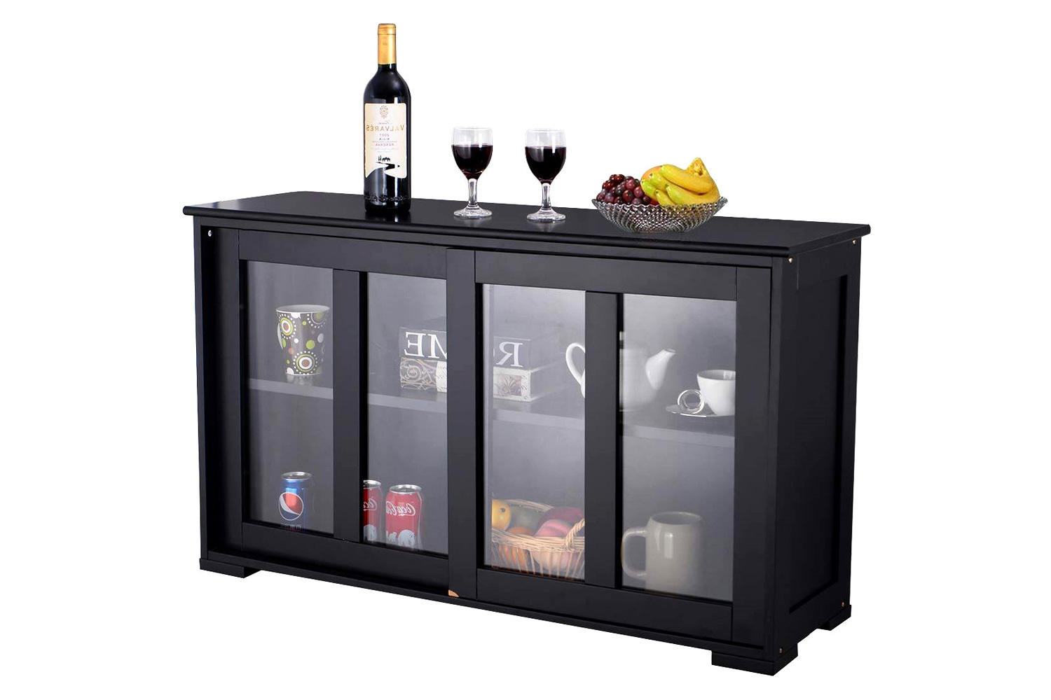 FaFurn - Sideboard Buffet Dining Storage Cabinet with 2 Glass Sliding Doors