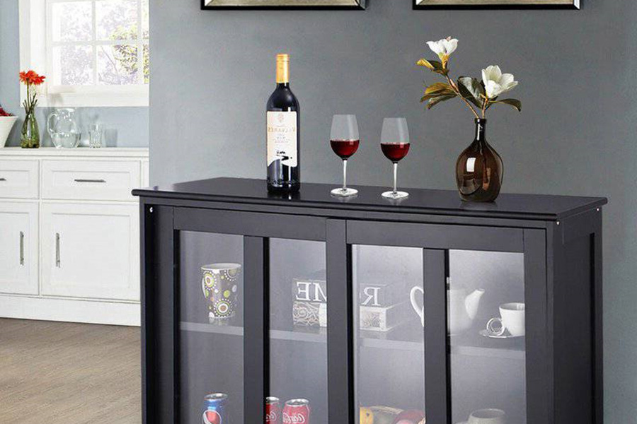 FaFurn Sideboard Buffet Dining Storage Cabinet with 2 Glass Sliding Doors - Black