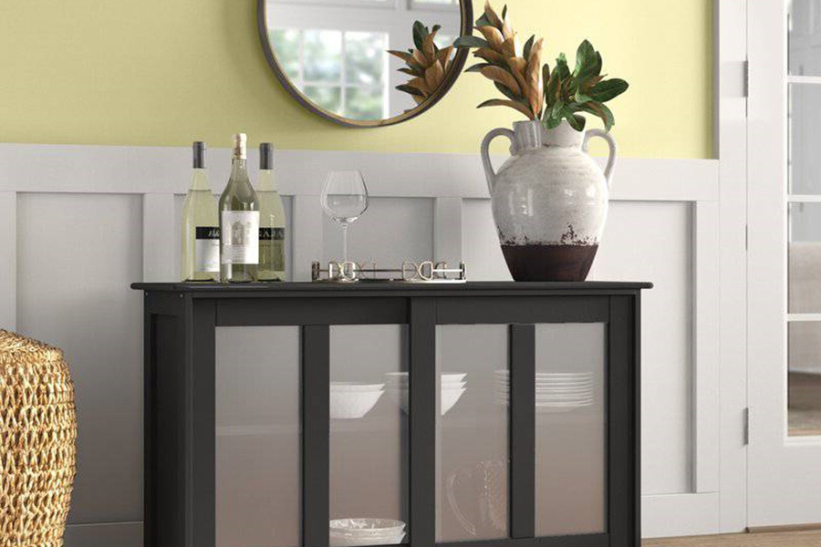 FaFurn Sideboard Buffet Dining Storage Cabinet with 2 Glass Sliding Doors - Black