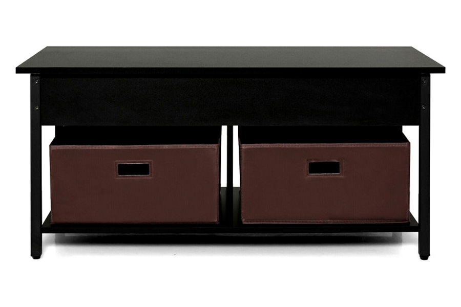 FaFurn™ Farmhouse Lift-Top Multi Purpose Coffee Table with 2 Storage Drawers Bins - Black