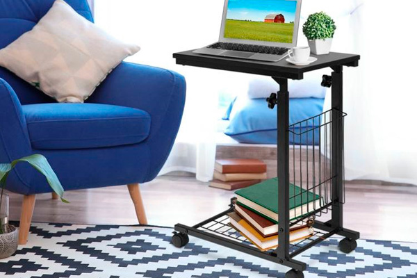 FaFurn™ Adjustable TV Tray Sofa Table on Wheels - Black, Metal/Wood