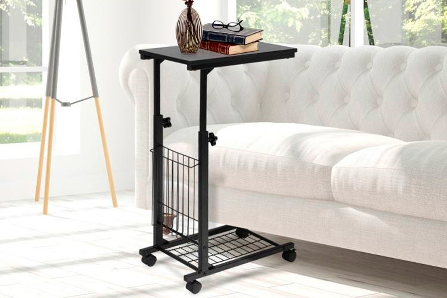 FaFurn™ Adjustable TV Tray Sofa Table on Wheels - Black, Metal/Wood