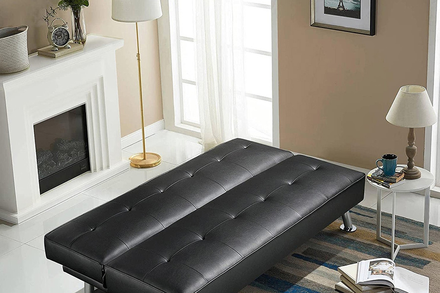 FaFurn Faux Leather Click Clack Adjustable Futon Sleeper Sofa - Black