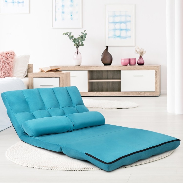 FaFurn Sofa-Bed with Adjustable Back - Teal Blue, Faux Suede