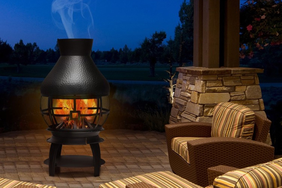 FaFurn Black Rustic Iron Wood Burning Chiminea Fire Pit