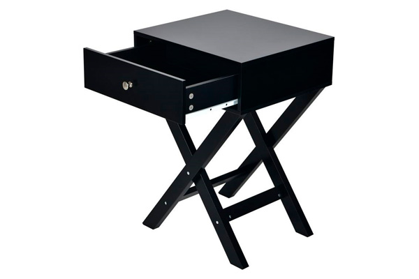 FaFurn™ X-Shape 1 Drawer End Table with Knob Handle - Black, Wood