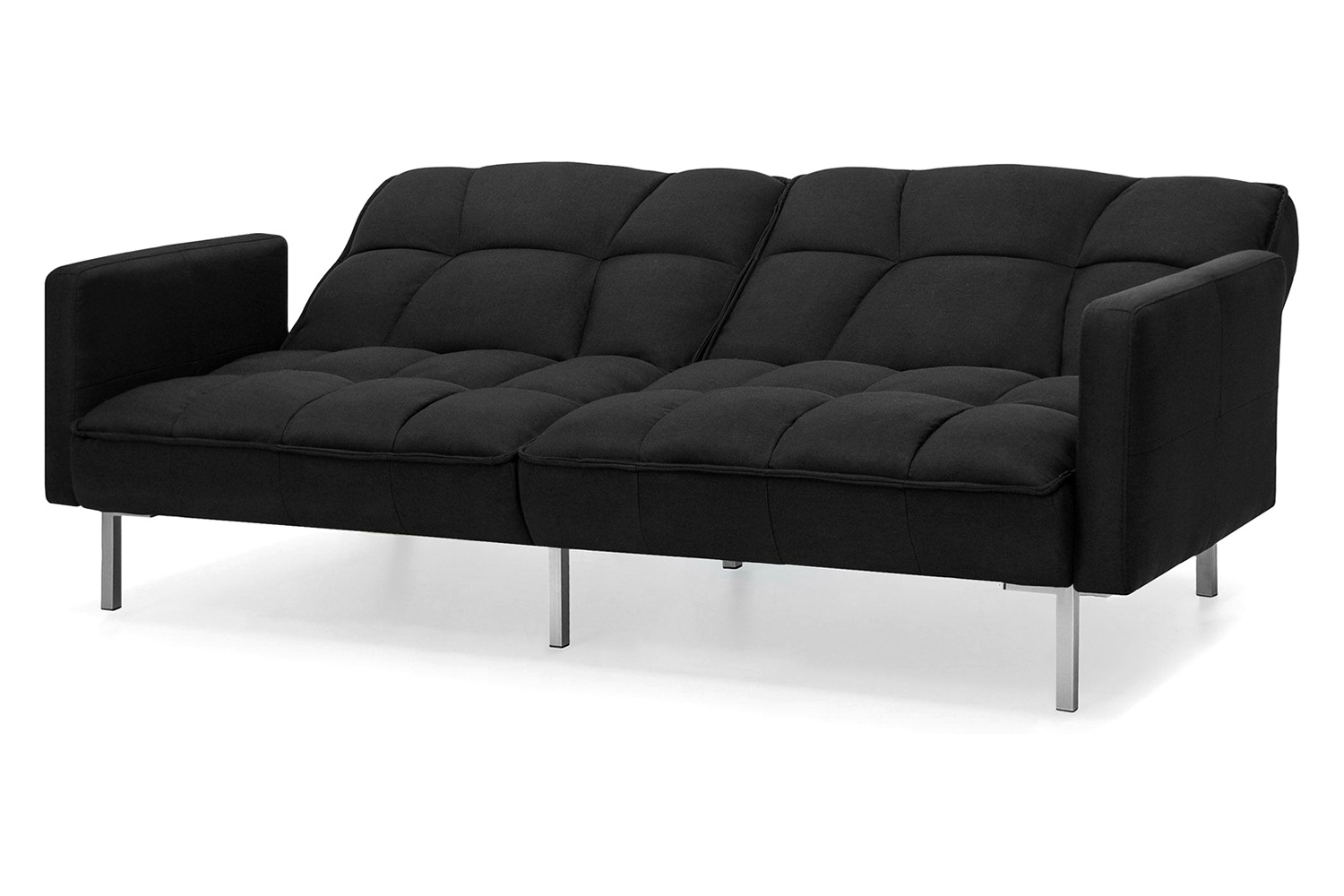 FaFurn Plush Split-Back Design Convertible Linen Tufted Futon with 2 Pillows - Black