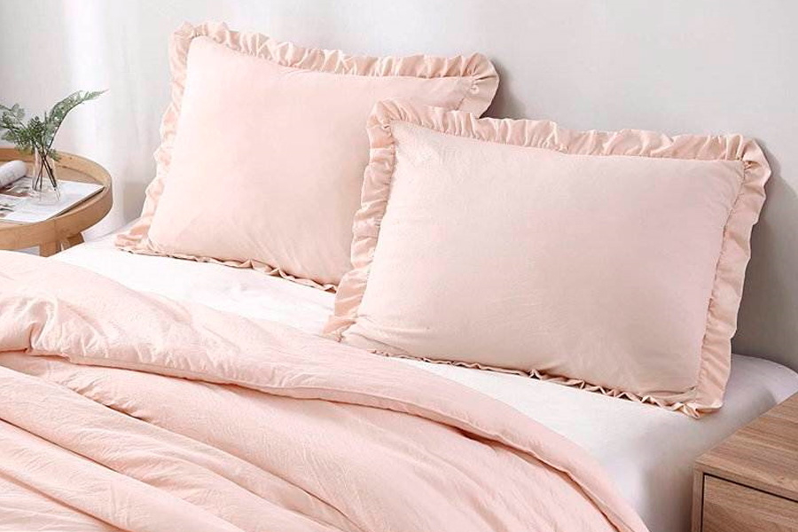 FaFurn Full Size Oversized Ruffled Edge Comforter Set - Pink, Microfiber