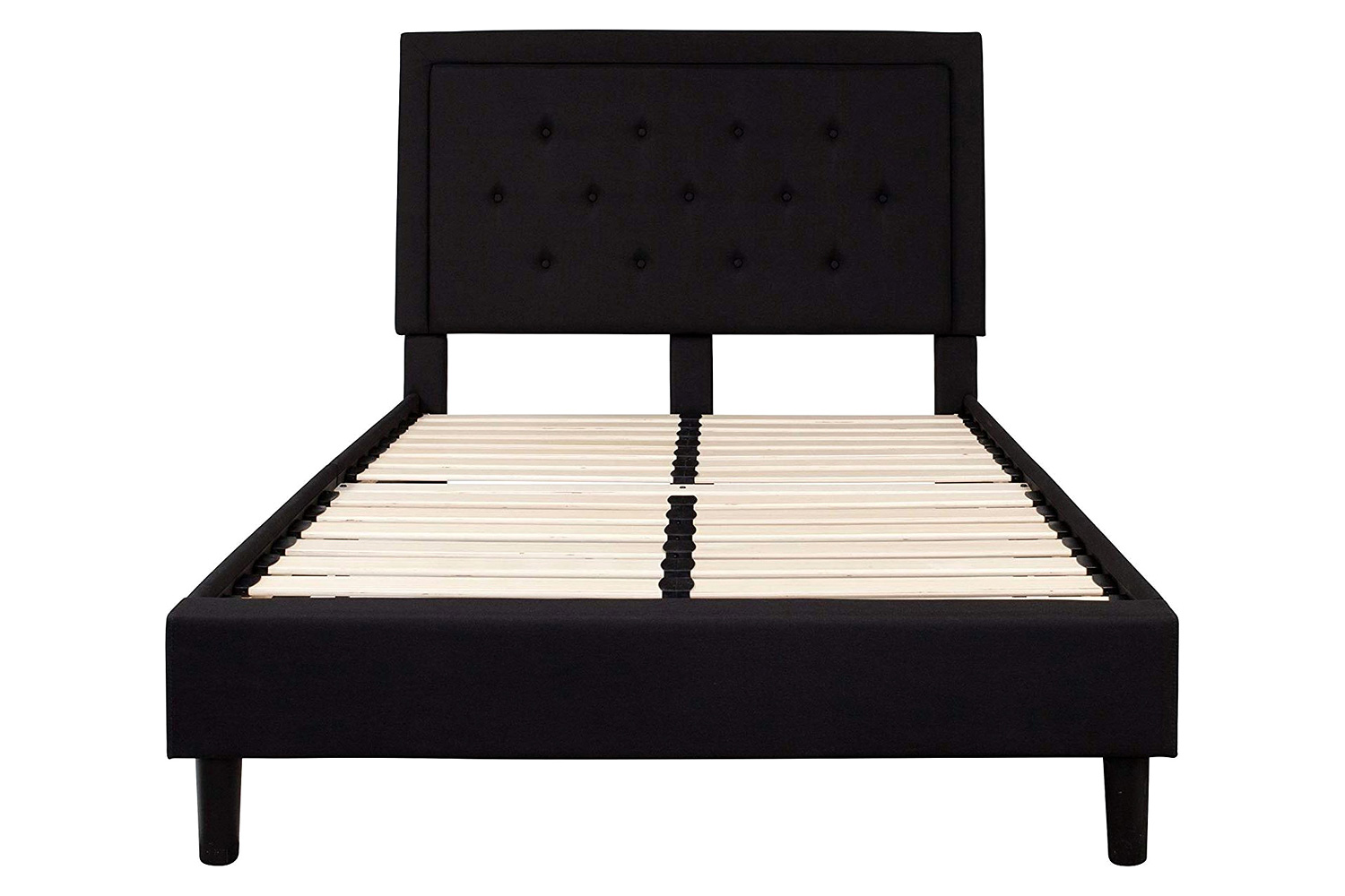 FaFurn™ Upholstered Platform Bed Frame with Button Tufted Headboard - Black, Full Size