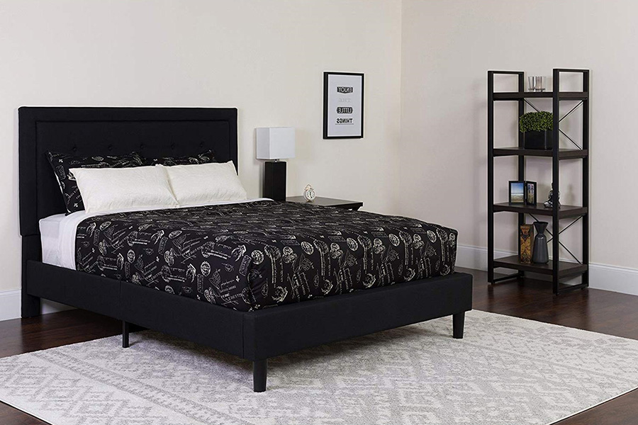 FaFurn™ Upholstered Platform Bed Frame with Button Tufted Headboard - Black, Full Size