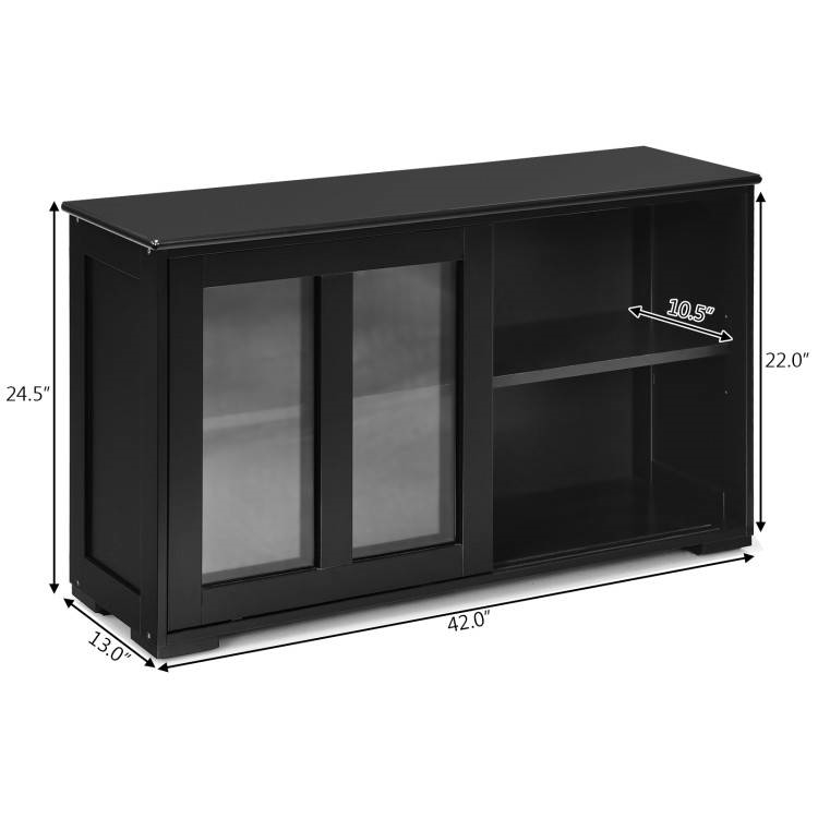 FaFurn Sideboard Buffet with Glass Sliding Door - Black, Wood