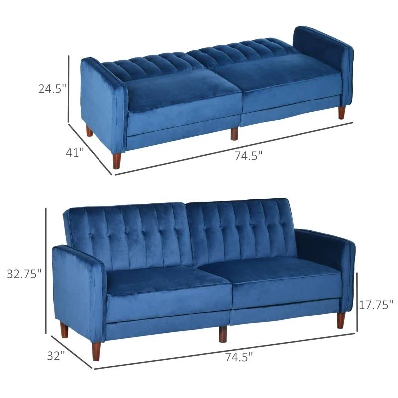 FaFurn Modern Sofa-Bed - Blue, Velvet