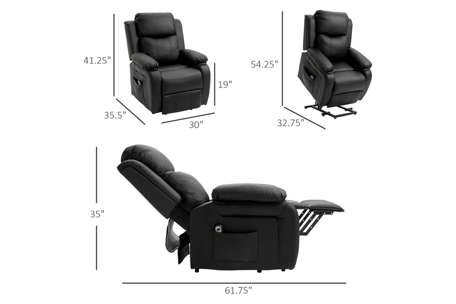 FaFurn™ - Black Electric Pu Leather Power Lift Chair with Remote Control & Side Pockets