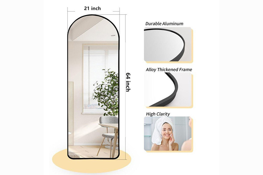 FaFurn Large Full Length Rounded Leaning Wall Or Hanging Mirror - Black