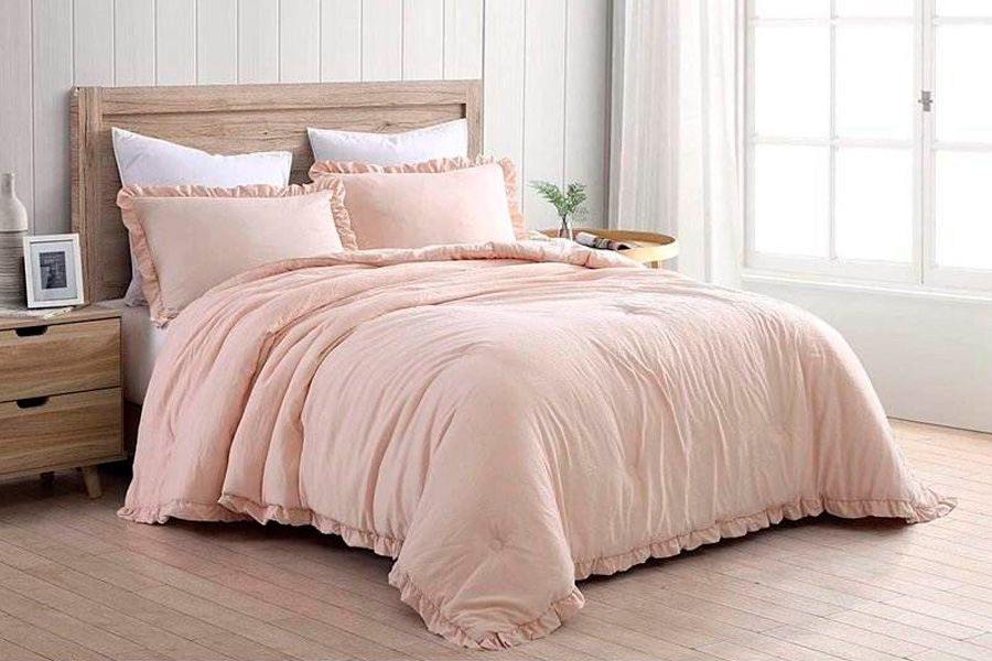 FaFurn King Size Oversized Ruffled Edge Comforter Set - Pink, Microfiber