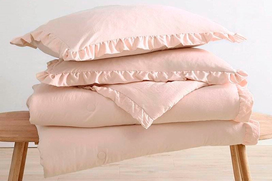 FaFurn King Size Oversized Ruffled Edge Comforter Set - Pink, Microfiber