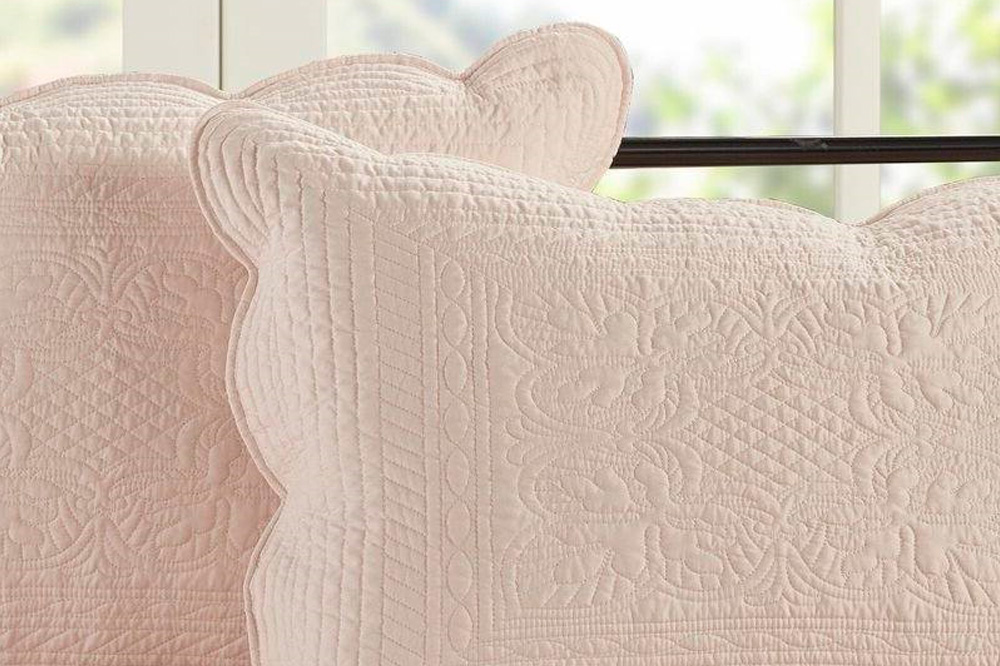 FaFurn King Size 3-Piece Reversible Scalloped Edges Quilt Set - Blush, Microfiber