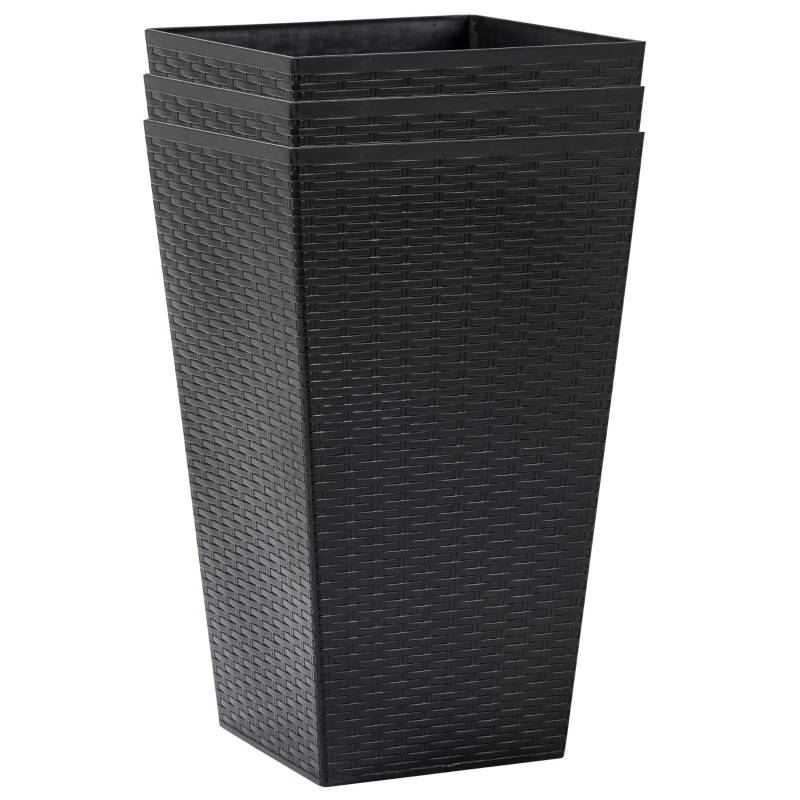 FaFurn Set of 3 Flower Pots - Black, Faux Rattan/Plastic