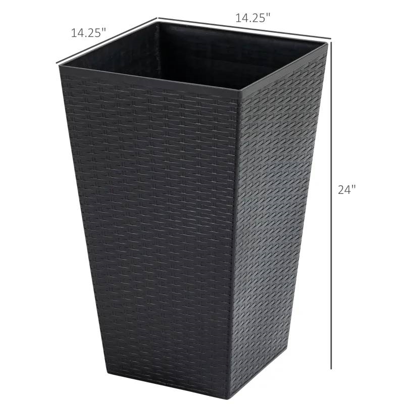 FaFurn Set of 3 Flower Pots - Black, Faux Rattan/Plastic