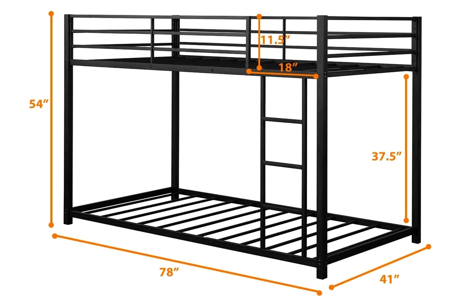 FaFurn Twin Over Twin Low Profile Modern Bunk Bed Frame - Black