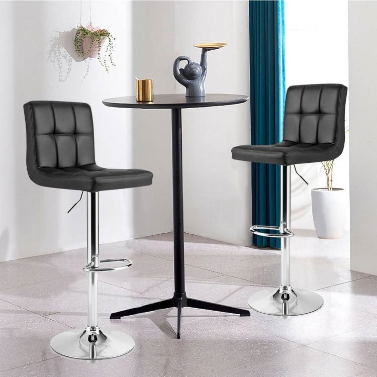 FaFurn Set of 2 Modern Adjustable Barstool with PU Leather Swivel Seat - Black