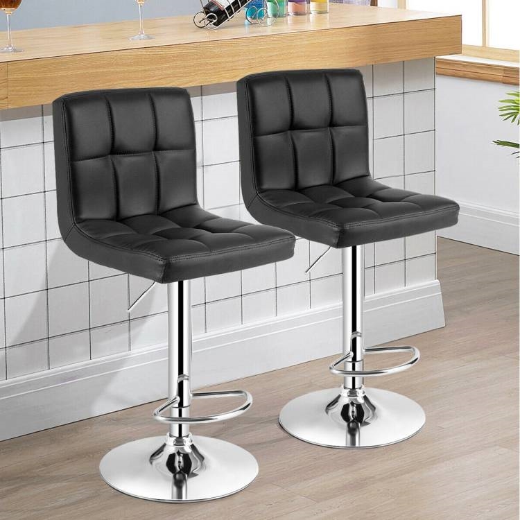 FaFurn Set of 2 Modern Adjustable Barstool with PU Leather Swivel Seat - Black