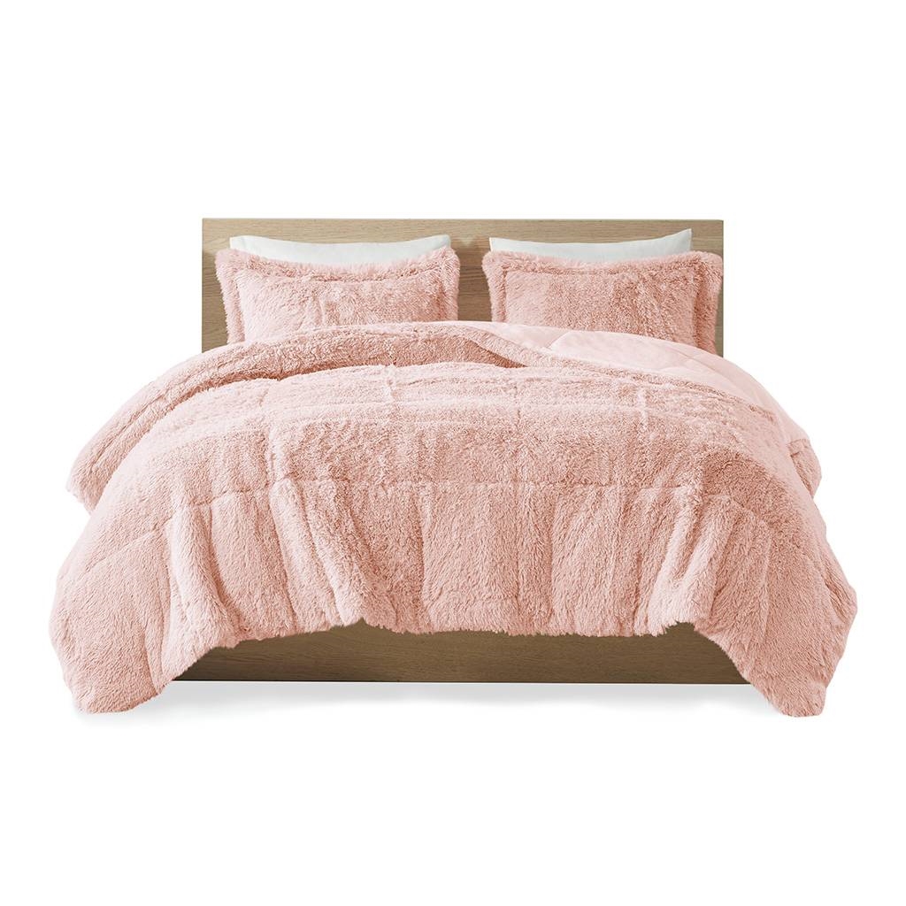 FaFurn 3-Piece Full/Queen Size Comforter Set with Pillow Shams - Pink Plush, Soft Sherpa Faux Fur