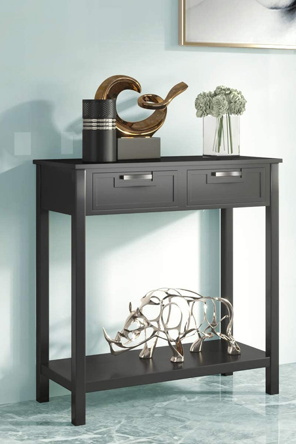 FaFurn Modern Entryway Accent 2 Drawer Sofa Side Table - Black