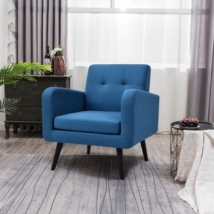 FaFurn Modern Accent Chair with Wooden Legs - Blue