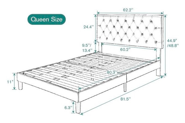 FaFurn Queen Size Platform Bed with Button-Tufted Headboard - Black, Faux Leather