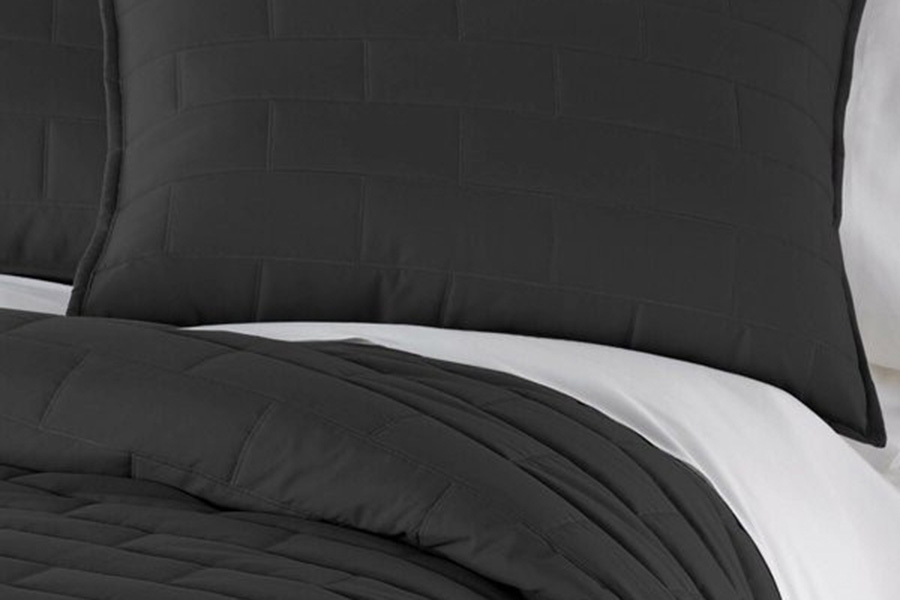 FaFurn Modern Brick Stitch Microfiber Reversible 3 Piece Comforter Set - Black, Full/Queen Size