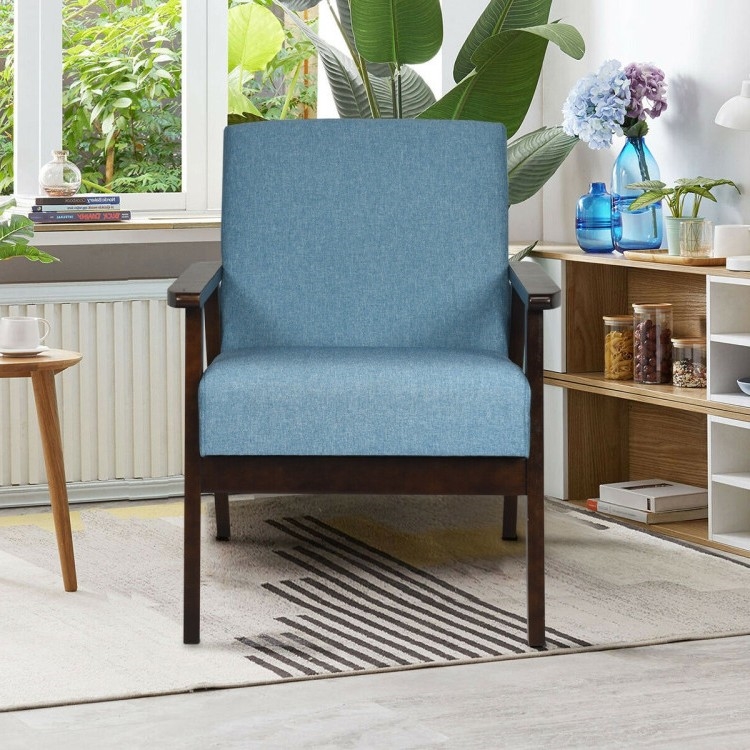 FaFurn Retro Accent Chair with Espresso Wood Frame - Blue