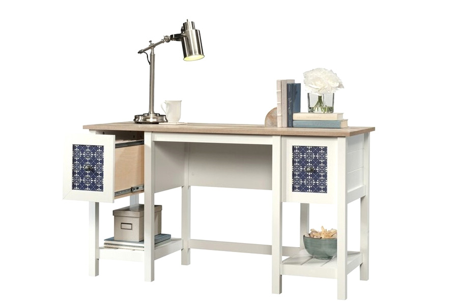 FaFurn Farmhouse Top 2 Drawer Office Writing Desk - White/Blue Oak