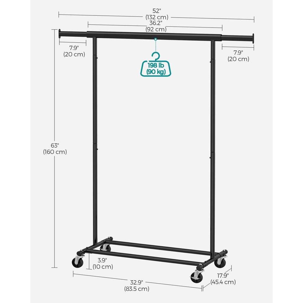 FaFurn Garment Rack Clothes on Lockable Wheels - Black, Iron