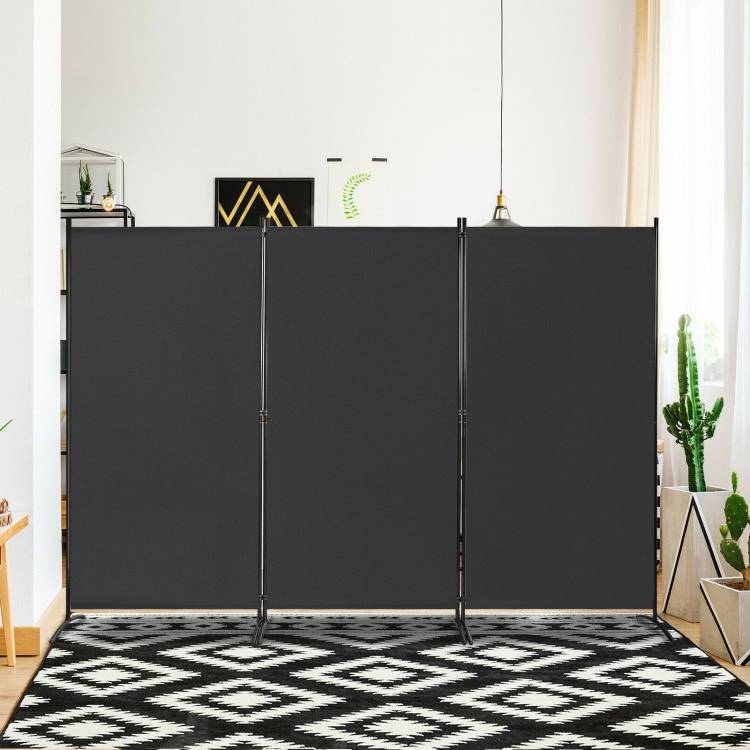 FaFurn 3-Panel Room Divider Screen with Steel Base and Heavy Duty Hinges - Black