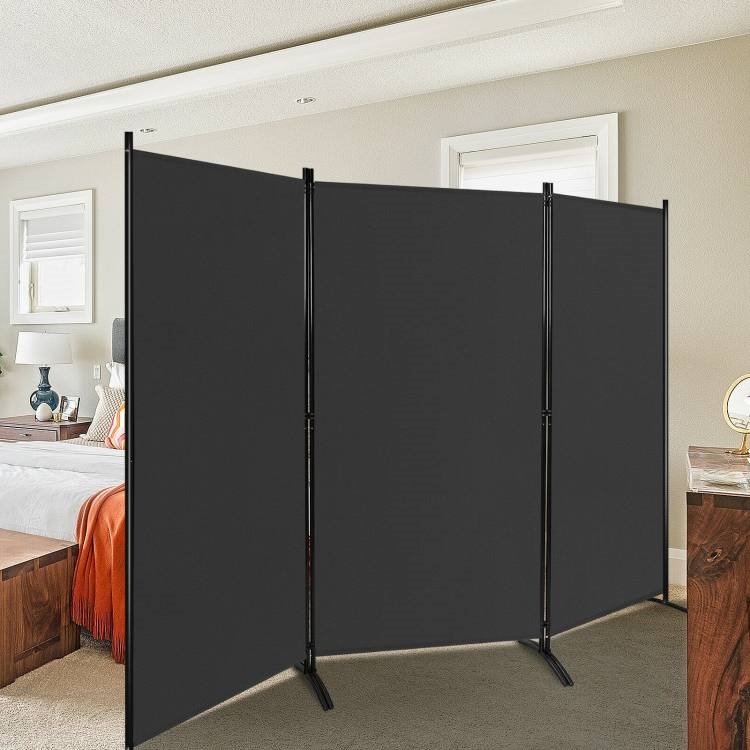 FaFurn 3-Panel Room Divider Screen with Steel Base and Heavy Duty Hinges - Black