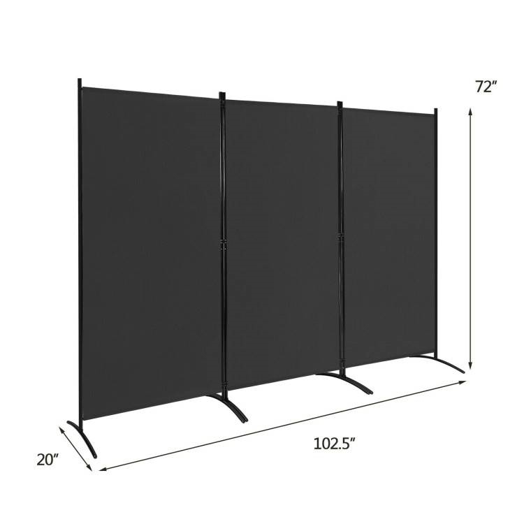 FaFurn 3-Panel Room Divider Screen with Steel Base and Heavy Duty Hinges - Black