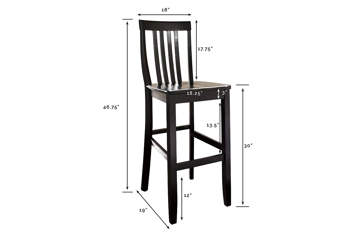 FaFurn Solid Hardwood 30-Inch Bar Stool in Wood Finish (Set of 2) - Black