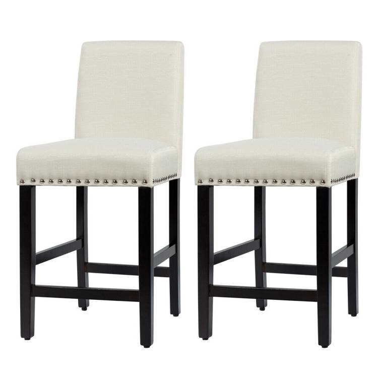 FaFurn - Set of 2 Modern Barstool with Wood Legs and Linen Seat