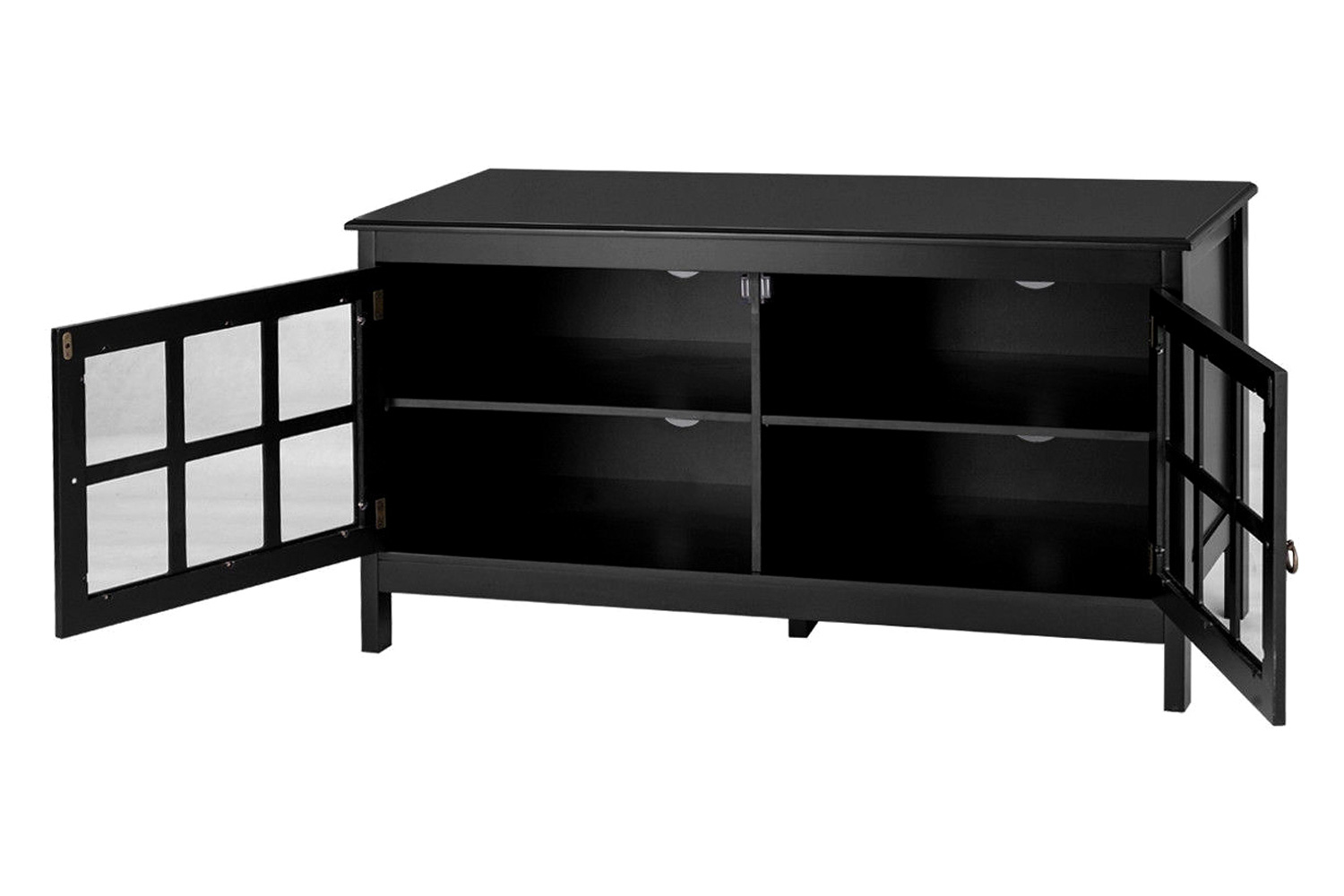 FaFurn Wood Entertainment Center TV Stand with Glass Panel Doors - Black