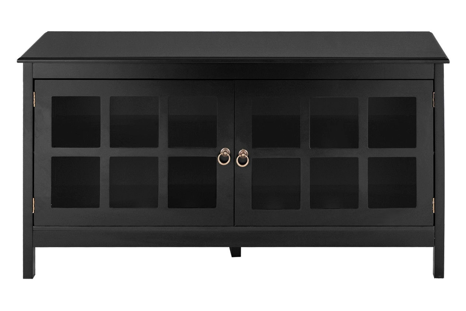 FaFurn Wood Entertainment Center TV Stand with Glass Panel Doors - Black