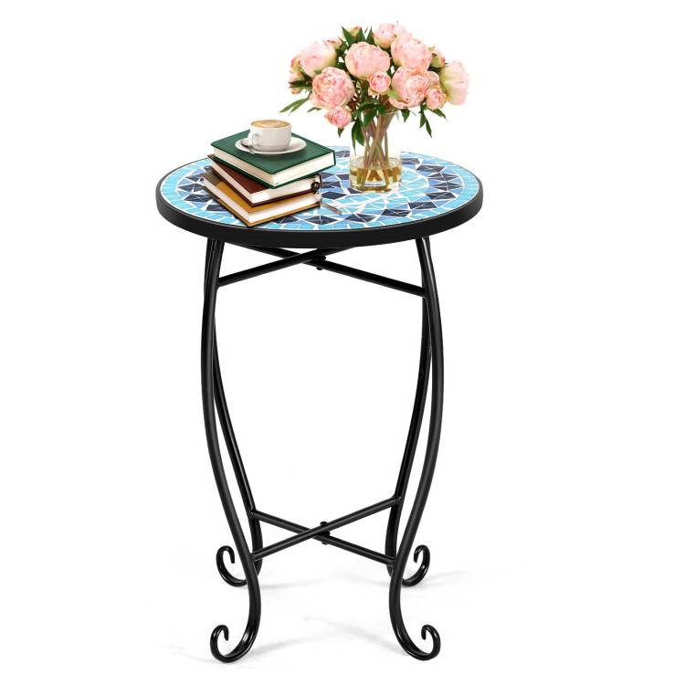 FaFurn - Outdoor Mosaic Round Bistro Table in Blue