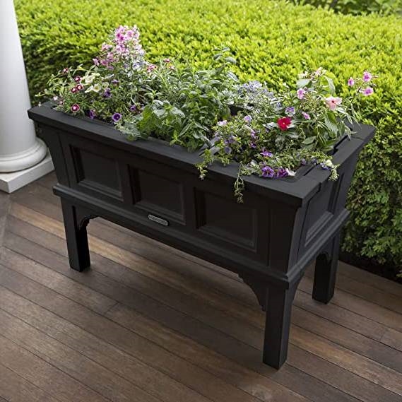 FaFurn Rectangle Garden Bed Planter Box with Removeable Trays - Black, Plastic