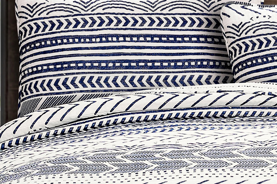 FaFurn 3 Piece Scandinavian Reversible Cotton Set - Blue/White, Full/Queen Size