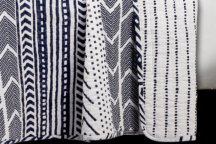 FaFurn 3 Piece Scandinavian Reversible Cotton Set - Blue/White, Full/Queen Size