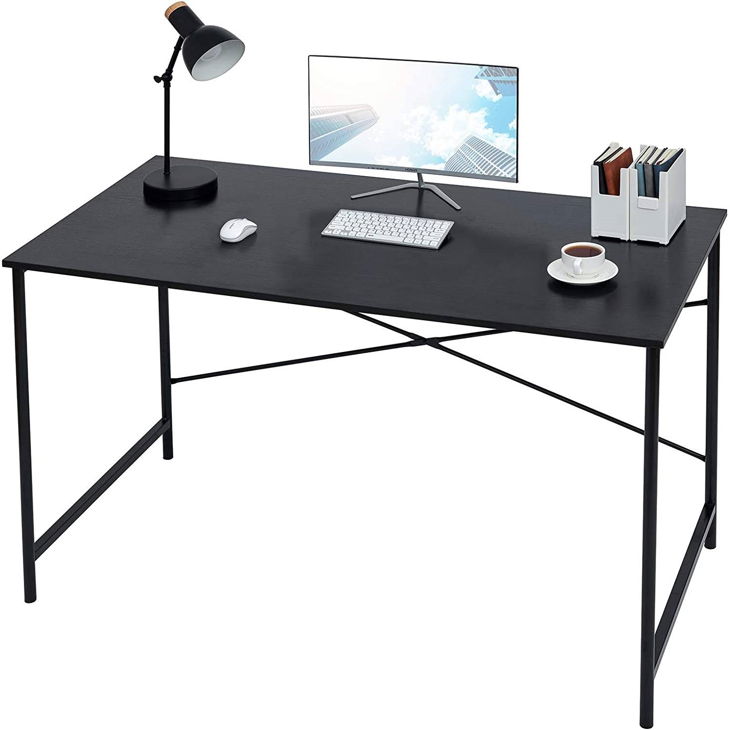 FaFurn - Modern Computer Desk with Black Metal Frame and Wood Top in Black, Metal/Wood