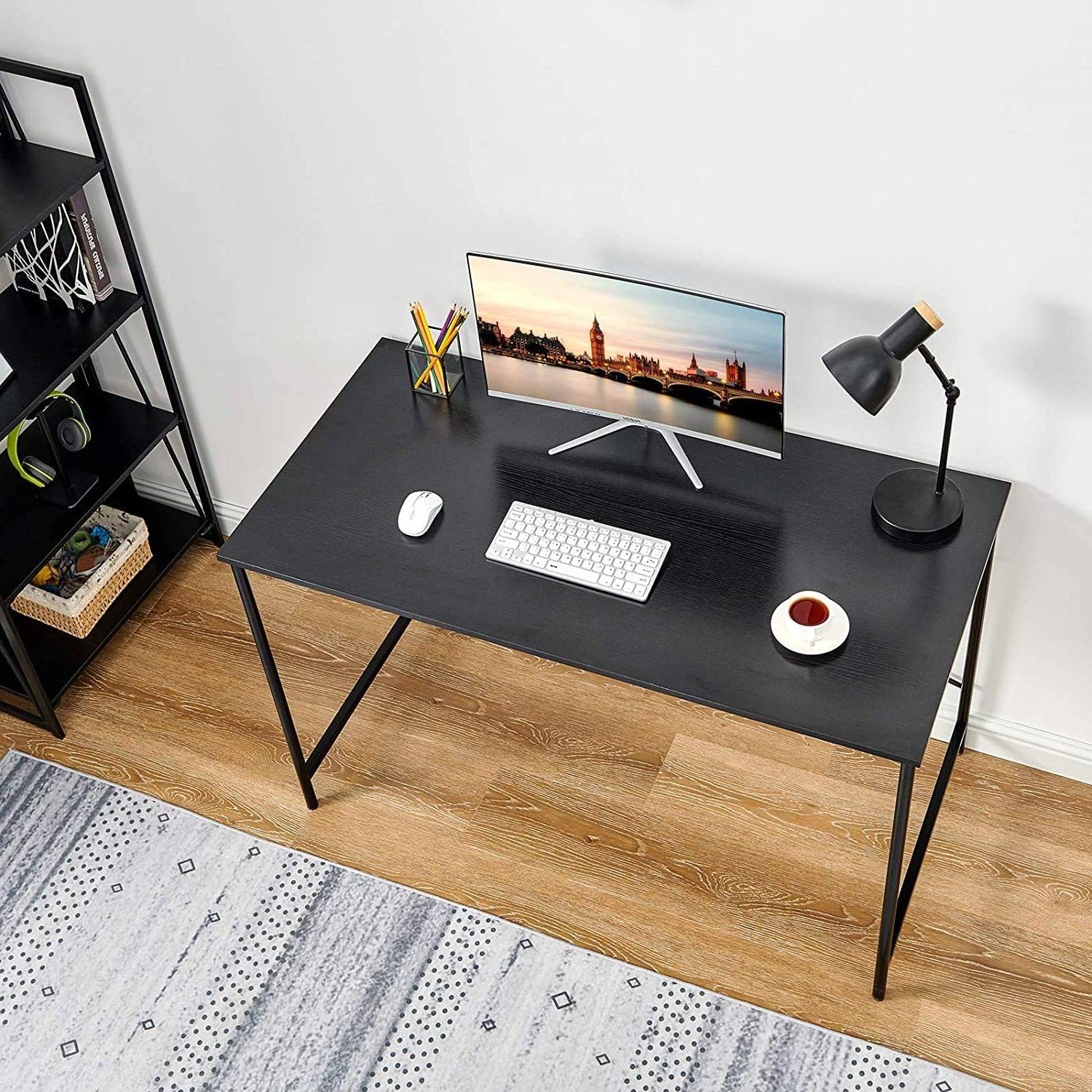 FaFurn - Modern Computer Desk with Black Metal Frame and Wood Top in Black, Metal/Wood