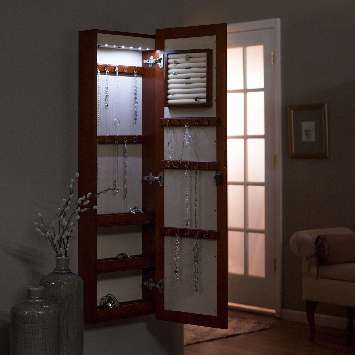 FaFurn - Locking Jewelry Armoire Cabinet with Mirror