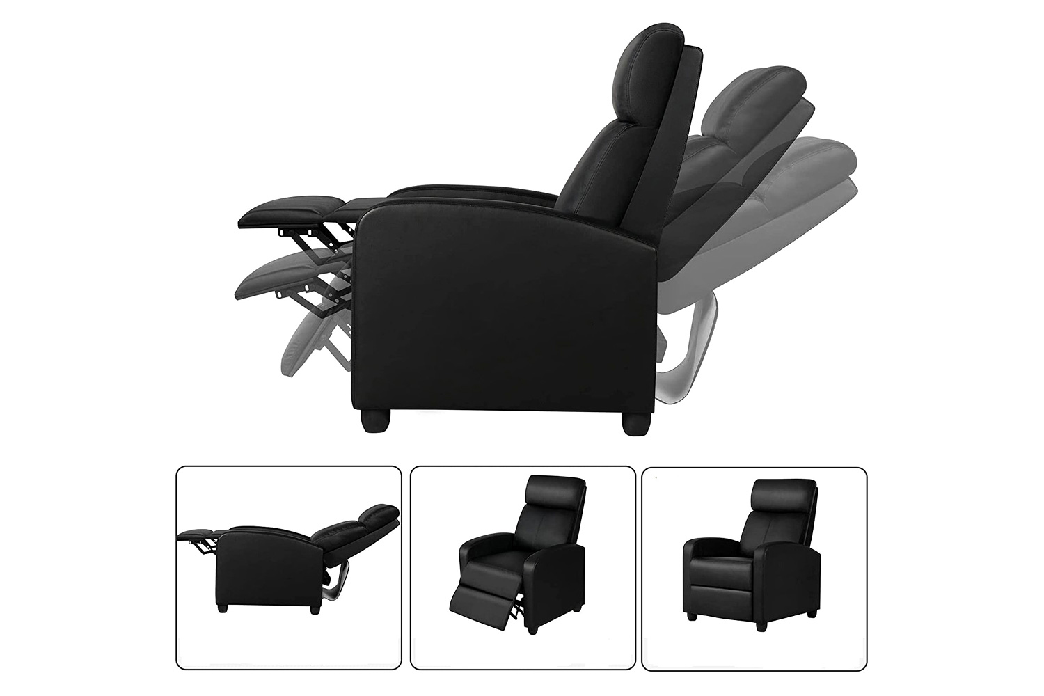 FaFurn™ High-Density Faux Leather Push Back Recliner Chair - Black