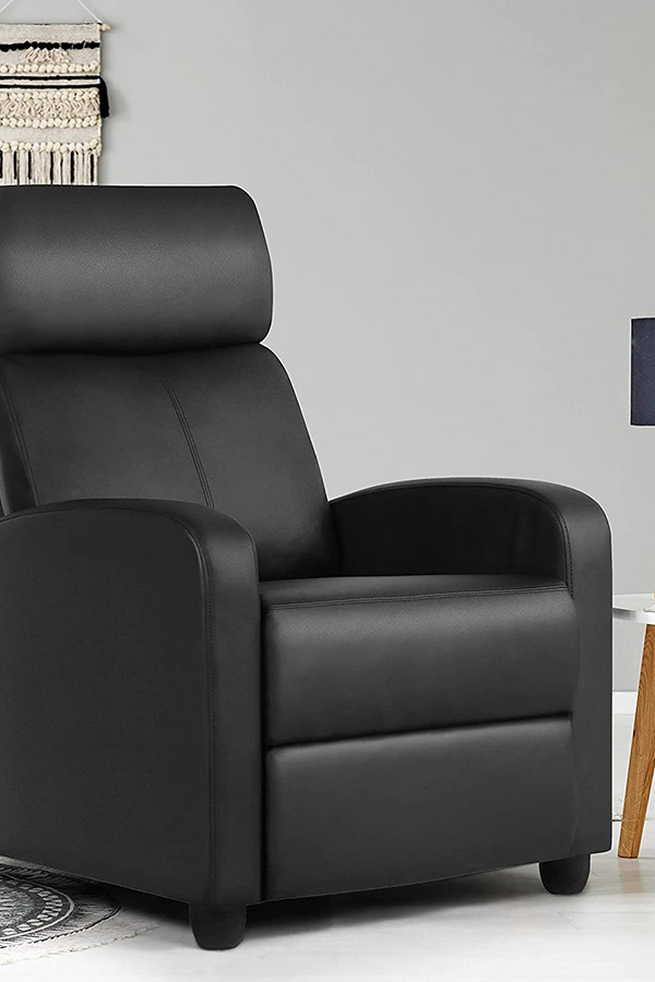 FaFurn™ High-Density Faux Leather Push Back Recliner Chair - Black